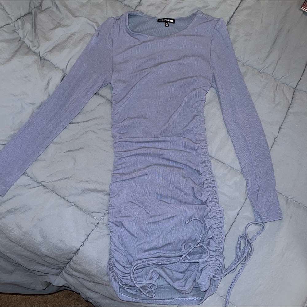 blue ruched dress